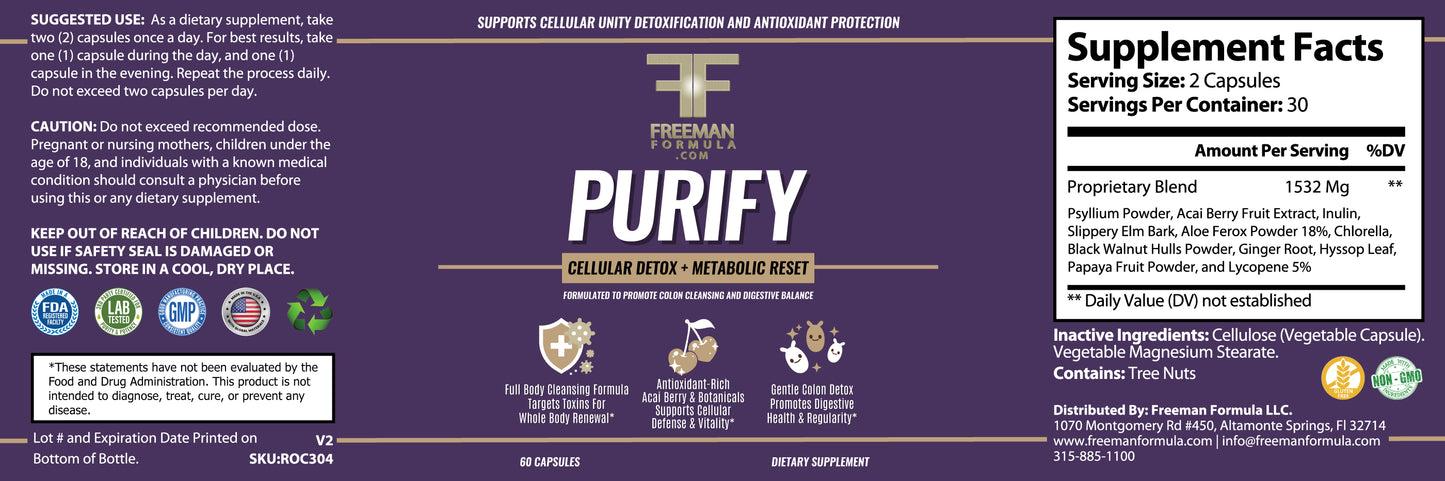 Freeman Formula Purify natural cellular detox with milk thistle Acai berry and more