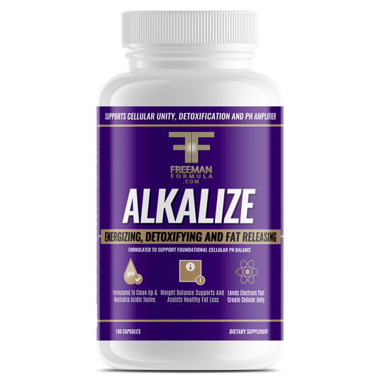 Freeman Formula Alkalize supplement bottle for cellular balance, detoxification, and energy support