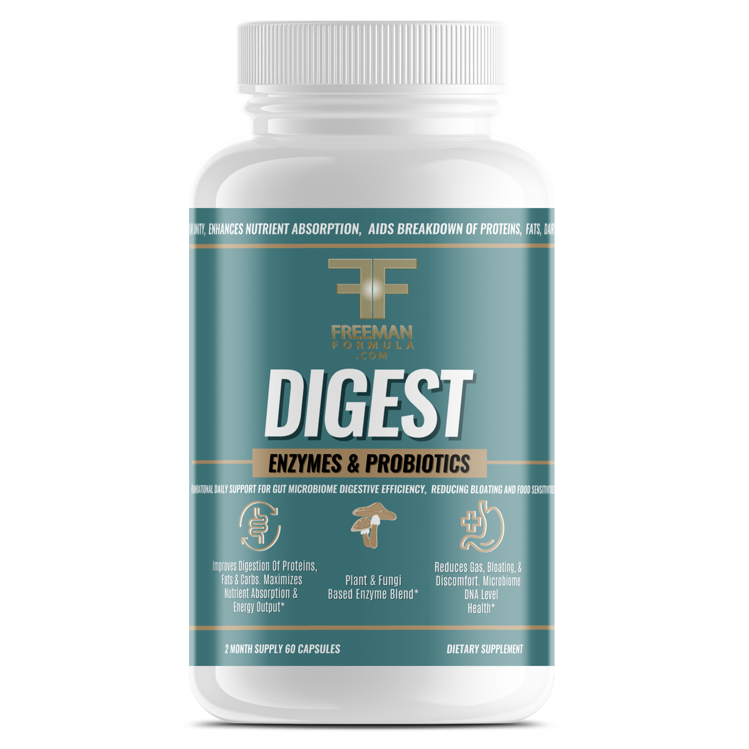 DIGEST bottle from Freeman Formula, formulated with enzymes and Probiotics

