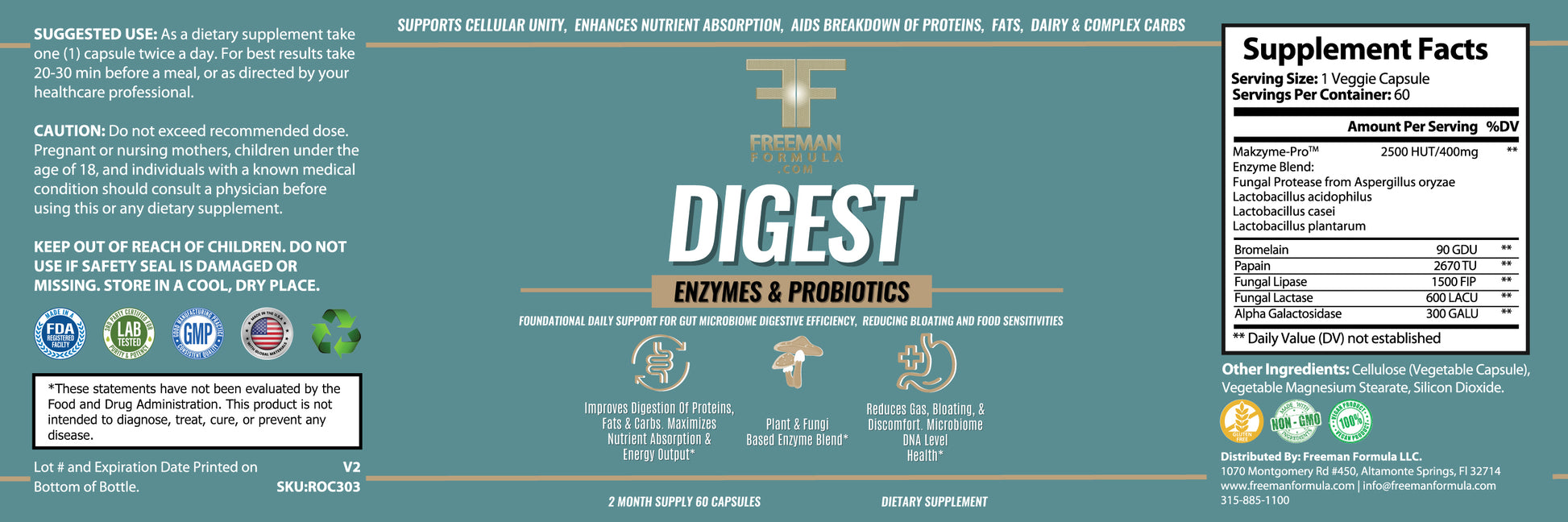 Freeman Formula DIGEST to support the microbiome, reduce bloating and food sensitivities 