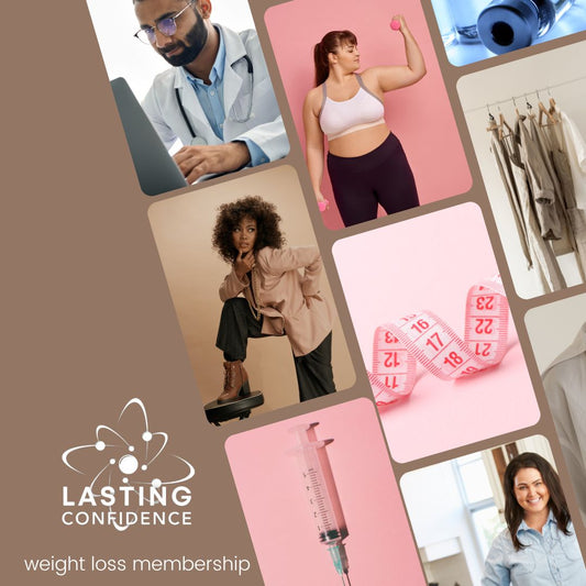 Collage of images related to weight loss with 'Lasting Confidence' branding.