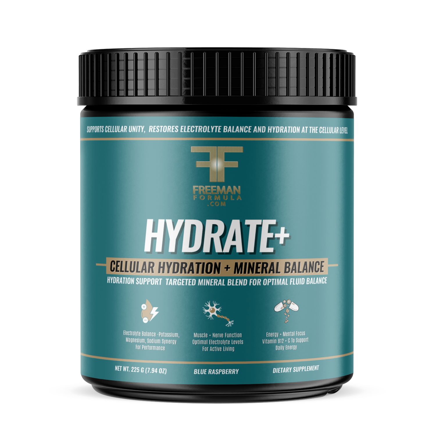 Freeman Formula Hydrate cellular hydration and mineral balance supplement designed to replenish electrolytes, boost energy, and support optimal performance.