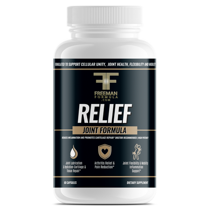 Freeman Formula Relief Joint Formula supplement bottle designed to support joint flexibility, reduce inflammation, and promote overall mobility.