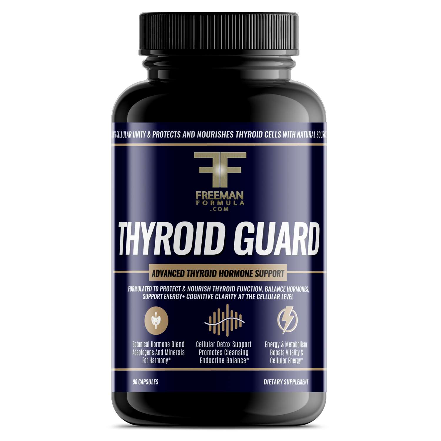 Freeman Formula Thyroid Guard advanced thyroid hormone support supplement promotes healthy metabolism, energy production, and hormonal balance.