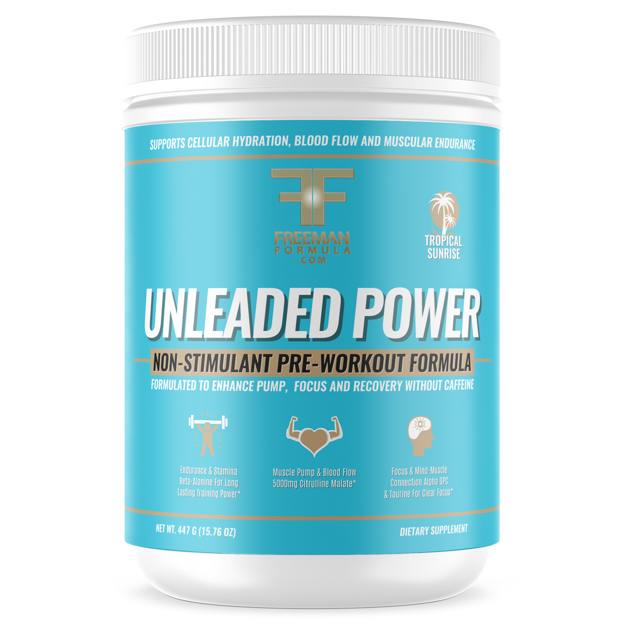 Freeman Formula Unleaded Power non-stimulant pre-workout formula designed to boost energy, strength, and focus without caffeine or jitters.